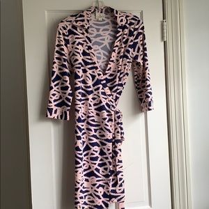 Julie Brown Navy and Pink Nautical Wrap Dress